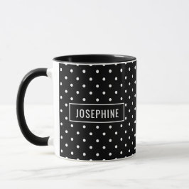 Taza Patrón de lunares blancos sobre negro con nombre p