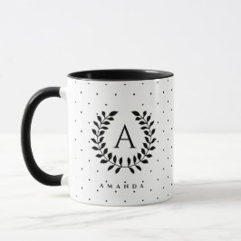 Taza Patrón de lunares con monograma de laurel en blanc
