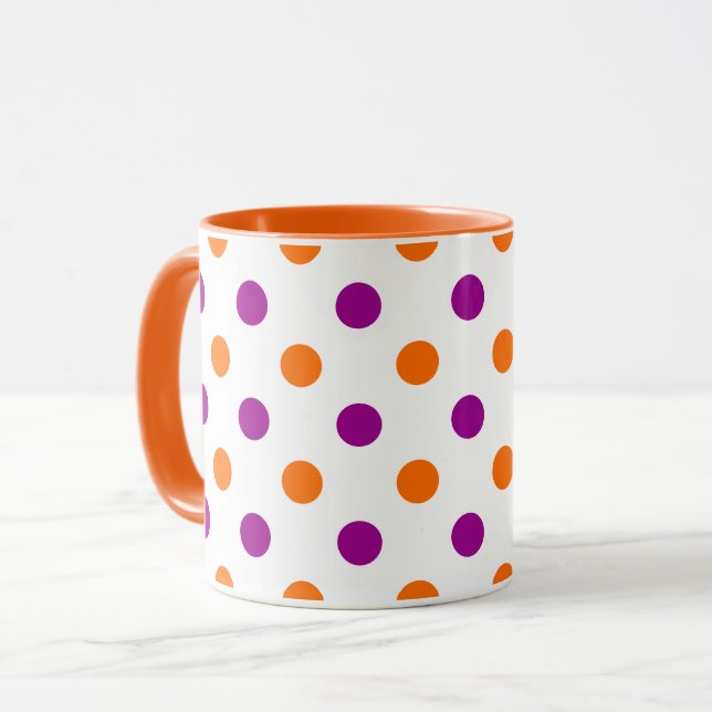 Taza Patrón de lunares naranja y púrpura blanco (Anverso izquierdo)