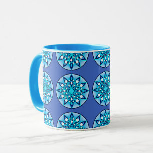 Taza Patrón de Mandala en turquesa, cobalto y blanco