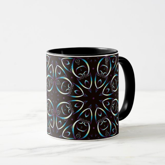 Taza Patrón de Mandala Glow Glow de Oro Azul (Anverso derecho)