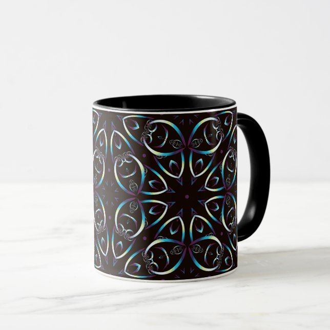 Taza Patrón de Mandala Glow Glow de Oro Azul (Anverso derecho)