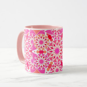 Taza Patrón de mandala, tonos de rosa y coral