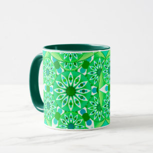 Taza Patrón de Mandala, verde esmeralda y pavo real