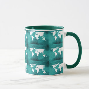 Taza patrón de mapa del mundo turquesa