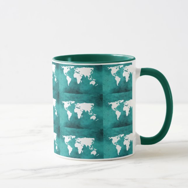 Taza patrón de mapa del mundo turquesa (Derecha)