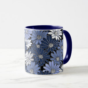 Taza Patrón de margarita azul y blanco