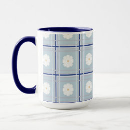 Taza Patrón de margarita de cuadros azules