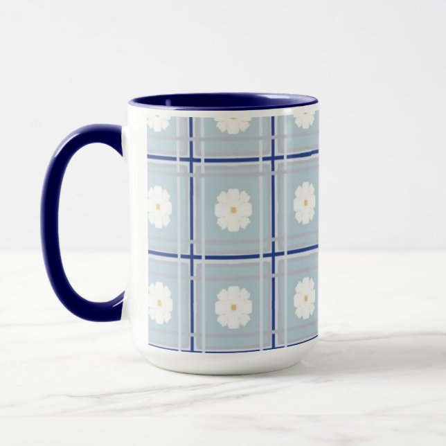 Taza Patrón de margarita de cuadros azules (Izquierda)
