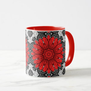 Taza Patrón de margarita geométrica en blanco y negro r
