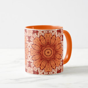 Taza Patrón de margarita geométrica en Naranja mandarín