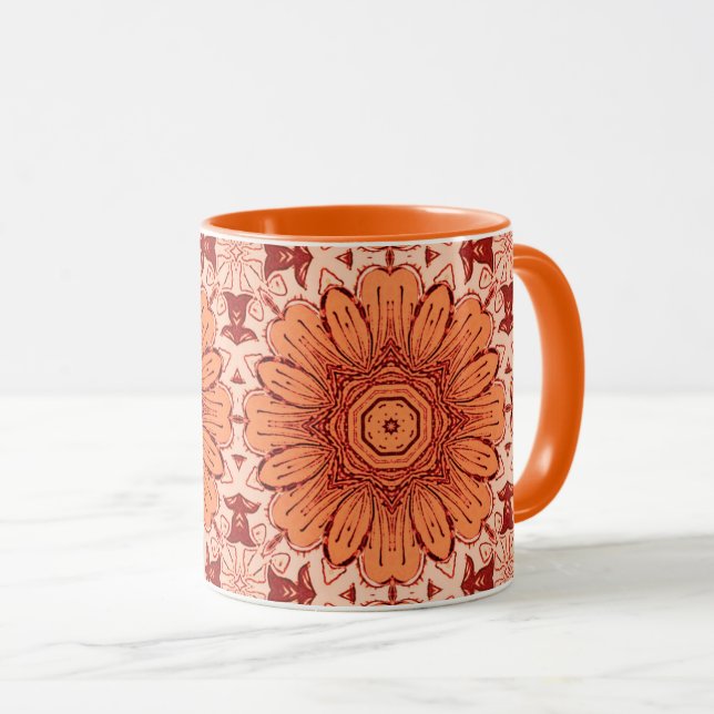 Taza Patrón de margarita geométrica en Naranja mandarín (Anverso derecho)