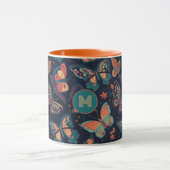Taza Patrón de mariposa monograma personalizado (Centro)