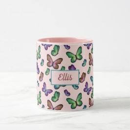 Taza Patrón de mariposas Girly Colorful añada tu nombre
