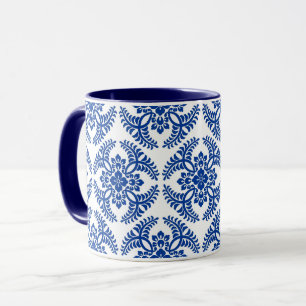 Taza Patrón de medallón japonés, azul cobalto y blanco 