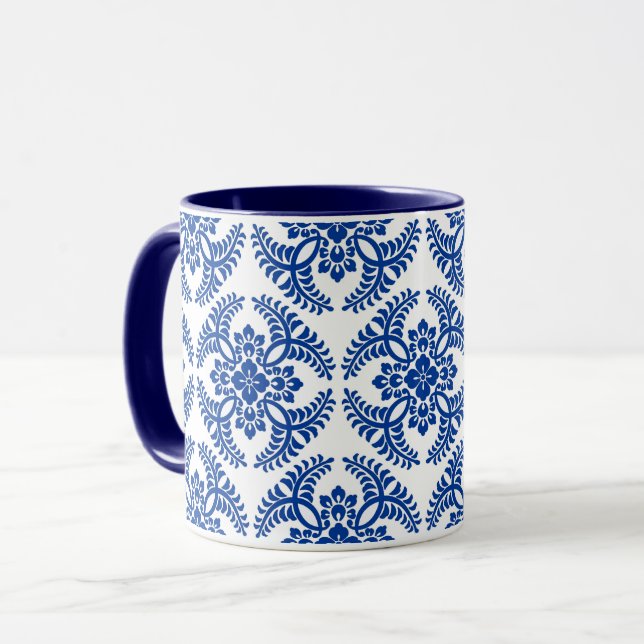Taza Patrón de medallón japonés, azul cobalto y blanco  (Anverso izquierdo)
