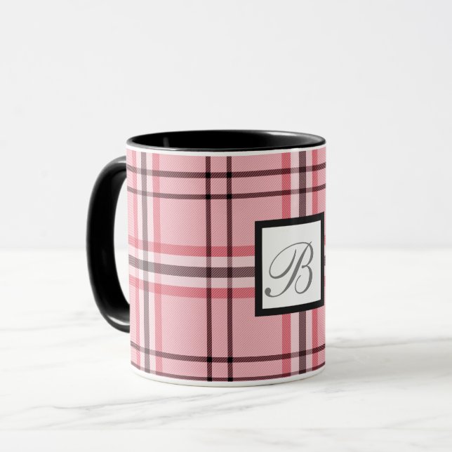 Taza Patrón de moda a cuadros rosa y gris chic (Anverso izquierdo)