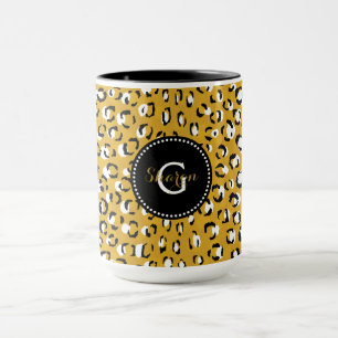 Taza Patrón de monograma de impresión de guepardo dorad