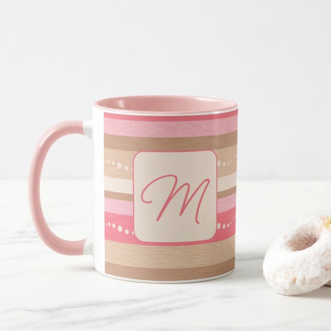 Taza Patrón De Monograma Y Rayas Pastel (Con donut)