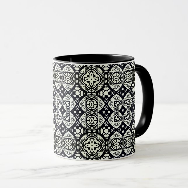 Taza Patrón de mosaico árabe negro y blanco (Anverso derecho)
