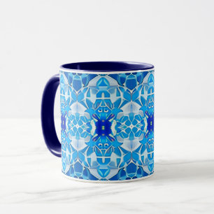 Taza Patrón de mosaico azul turquesa, gris y cobalto