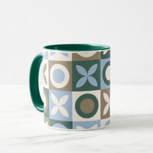 Taza Patrón de mosaico de baldosas geométricas azules y