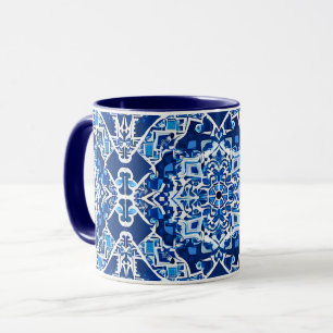 Taza Patrón de mosaico en azul índigo y cobalto