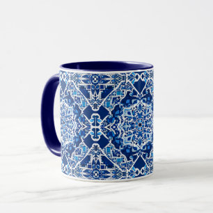 Taza Patrón de mosaico en azul índigo y cobalto