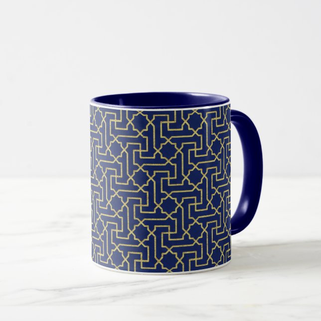 Taza Patrón de mosaico marroquí azul marino y falso oro (Anverso derecho)