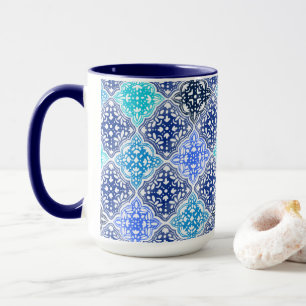 Taza Patrón de mosaico marroquí pintado de azul