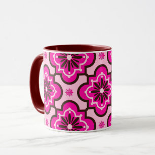 Taza Patrón de mosaico marroquí, rosa y negro fucsia