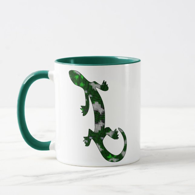 Taza Patrón de mosaico verde Gecko Lizard Reptis Arte (Izquierda)