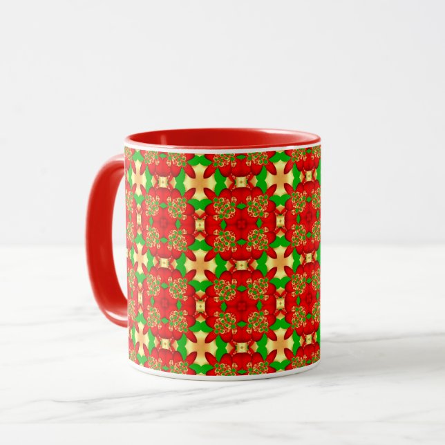 Taza Patrón de Navidad Dorado, Rojo y Verde, (Anverso izquierdo)