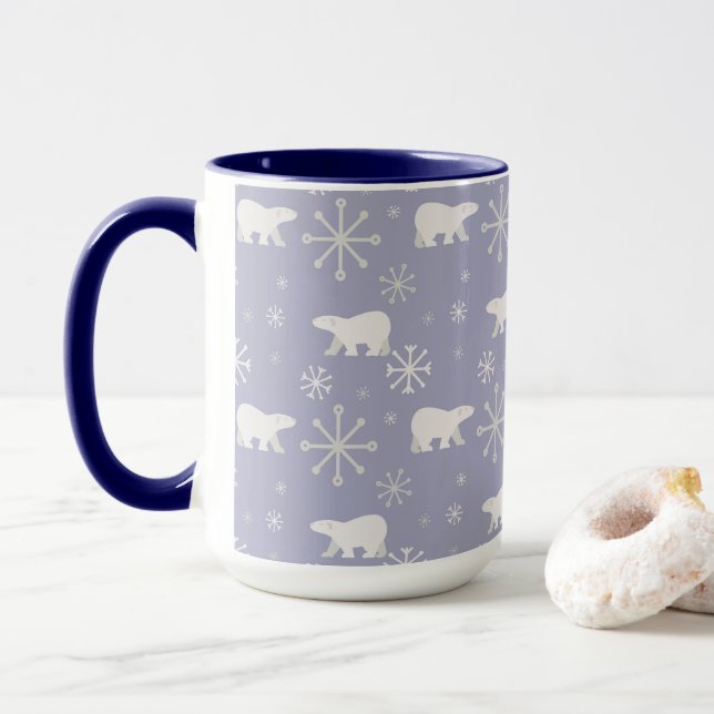 Taza Patrón de navidades con osos polares y copos de ni (Con donut)