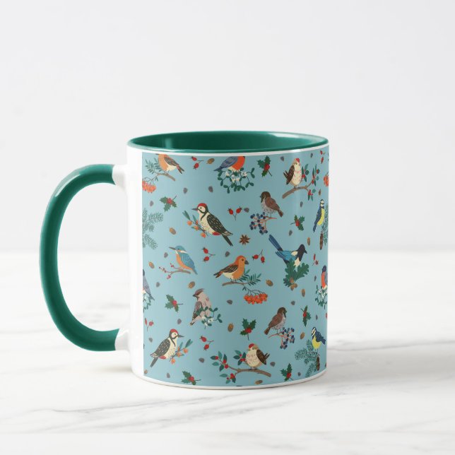Taza Patrón de Navidades de aves de invierno festivas (Izquierda)