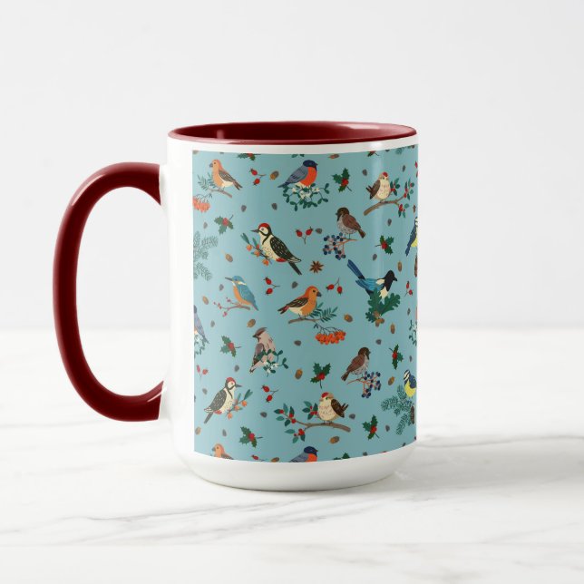 Taza Patrón de Navidades de aves de invierno festivas (Izquierda)