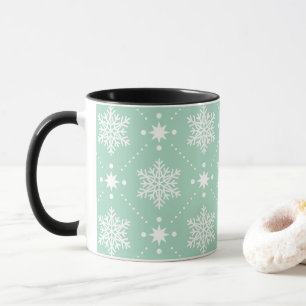 Taza Patrón de Navidades de copos de nieve blanco verde