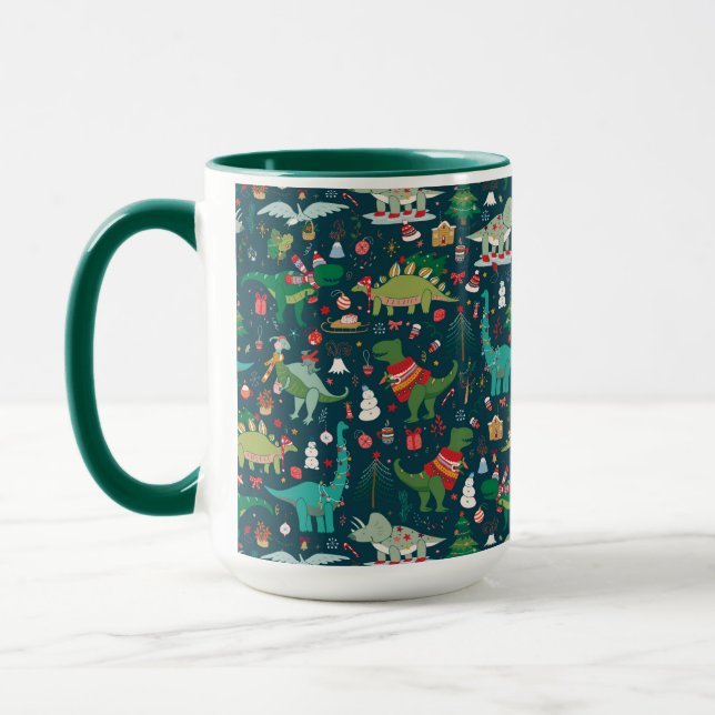 Taza Patrón de Navidades de dinosaurios festivos (Izquierda)