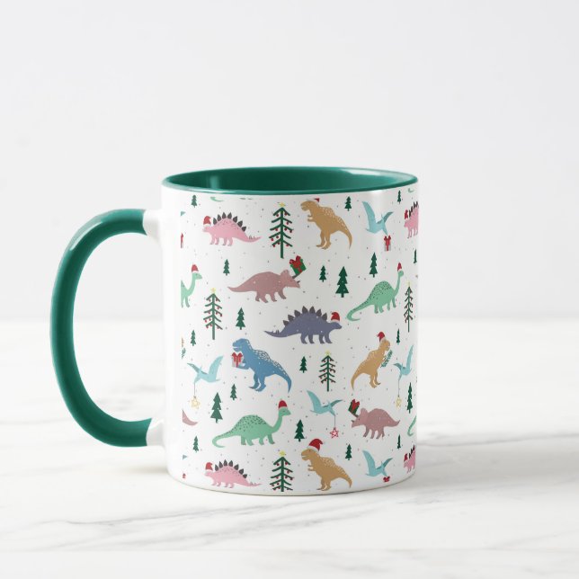 Taza Patrón de Navidades de dinosaurios festivos (Izquierda)