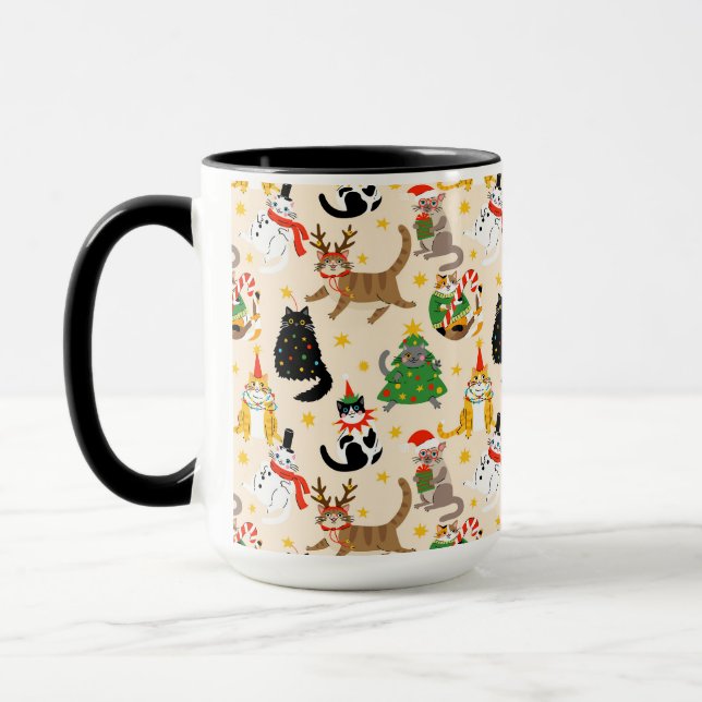 Taza Patrón de Navidades de gatos festivos (Izquierda)