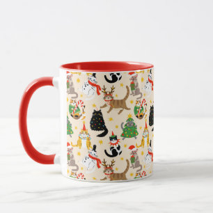 Taza Patrón de Navidades de gatos festivos