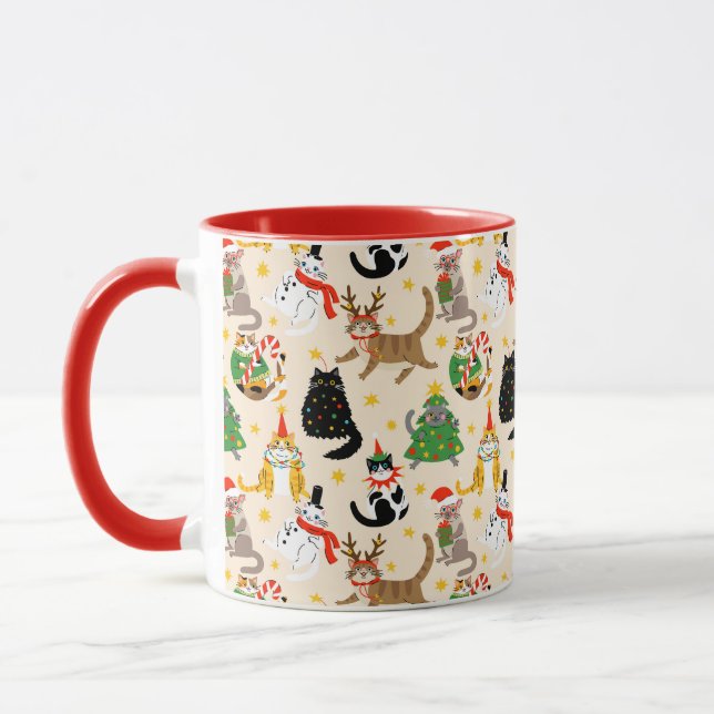 Taza Patrón de Navidades de gatos festivos (Izquierda)