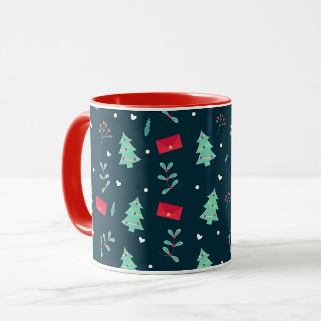 Taza Patrón de Navidades festivos en rojo y verde (Anverso izquierdo)