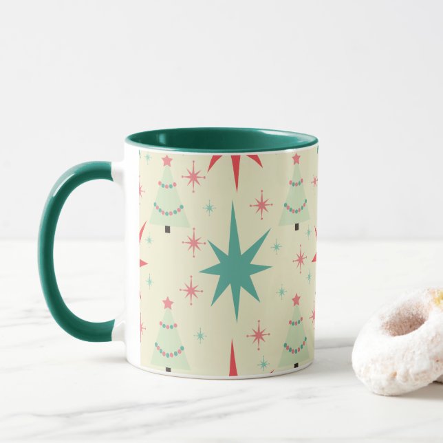 Taza Patrón de Navidades modernos de mediados de siglo (Con donut)