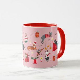 Taza Patrón de Navidades rosados de gato retro lindo Mu