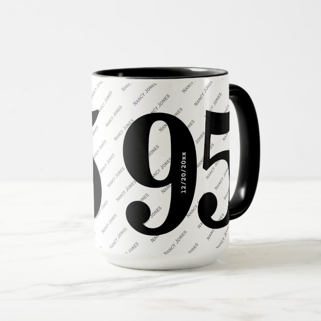 Taza Patrón de nombre - Negro/Blanco - Edad negrita 95 (Anverso derecho)