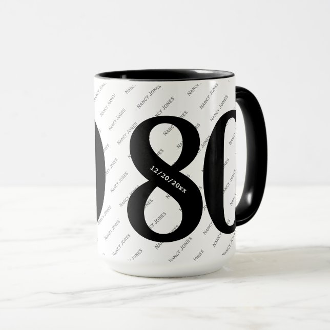 Taza Patrón de nombre - Negro y blanco - Negrita 80 (Anverso derecho)