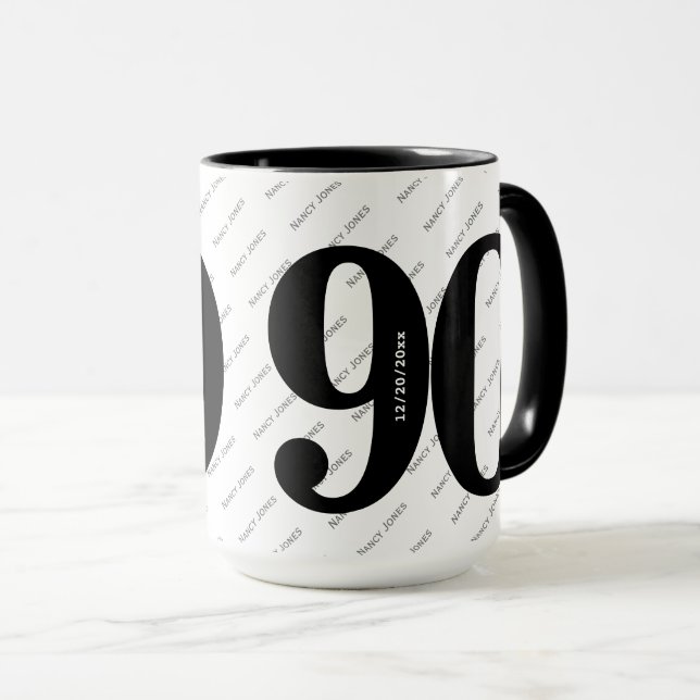 Taza Patrón de nombre - Negro y blanco - Negrita 90 (Anverso derecho)