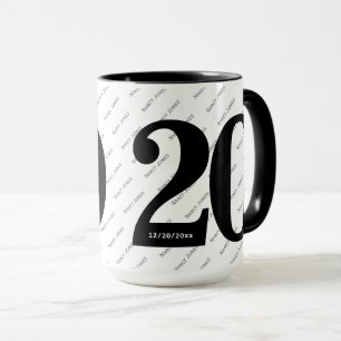 Taza Patrón de nombre - Número negrita 20 - Negro/Blanc
