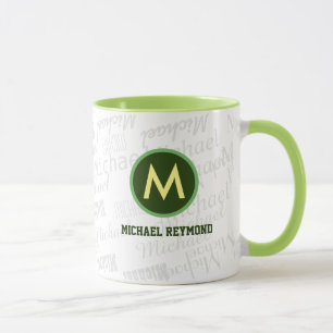 Taza patrón de nombre propio creativo monograma verde